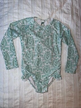 Long-Sleeve Kids One-Piece Swimsuit in Sage Green Floral